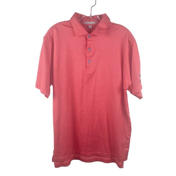 Peter Millar Polo Shirt Men Medium Peach Golf Striped Short Sleeve Cotton Rogers - Picture 1 of 12